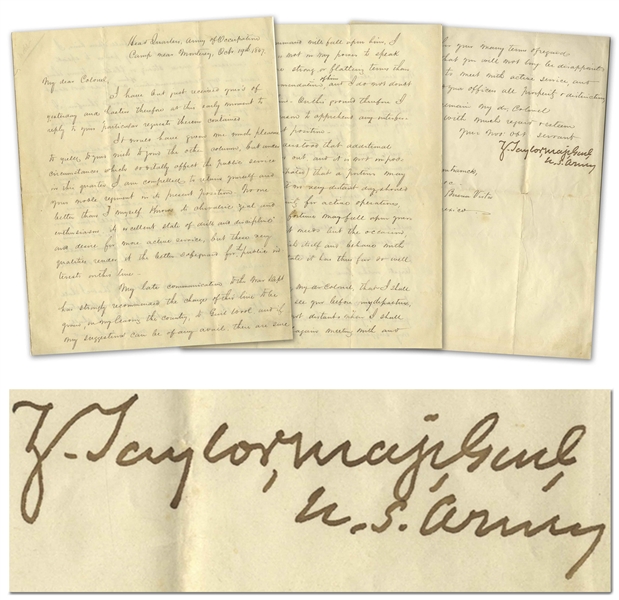 Zachary Taylor Letter Signed During the Mexican-American War -- Taylor Artfully Tells a Colonel That He Can't Move His Command to an Area Where There's Fighting